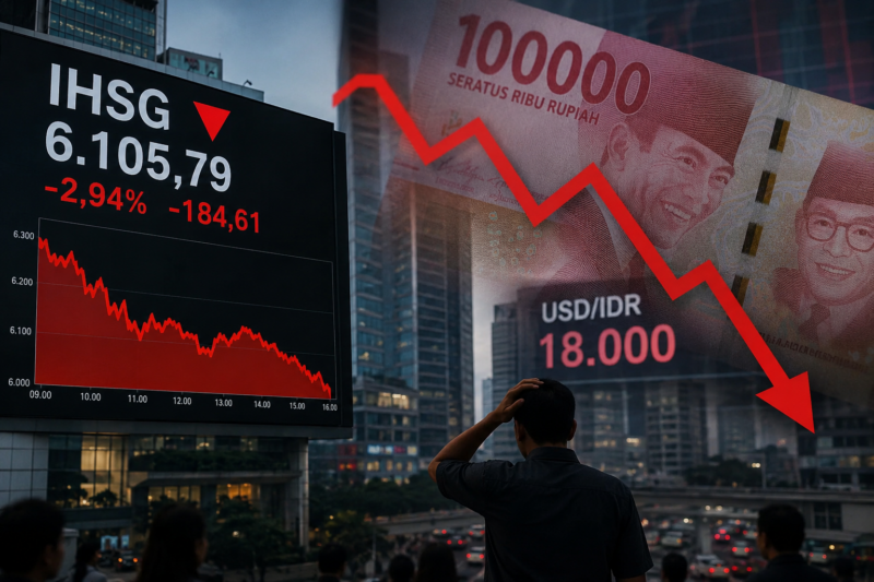 IHSG anjlok hampir 40 persen dan rupiah tembus Rp18.000 per dolar AS. FINE Institute menilai pasar tengah menguji kredibilitas sistem keuangan Indonesia.